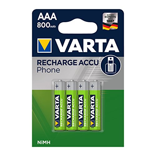 Pila precargada AAA Micro de Ni-Mh VARTA Rechargeable Ready2Use (paquete de 4 unidades, 800 mAh), recargable sin efecto de memoria - Listo para usar