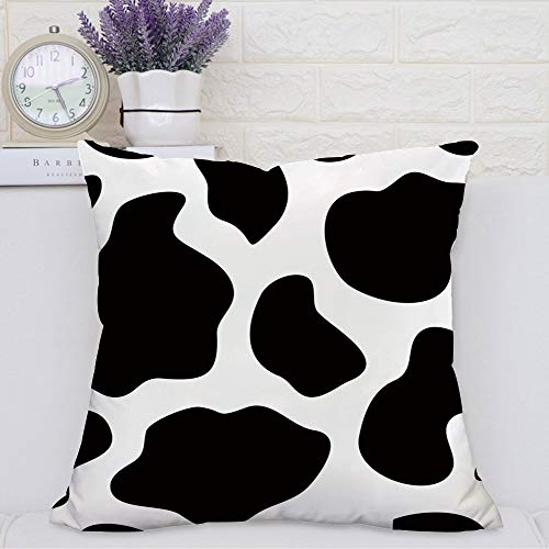 Pillow Case Cojín Cuadrado Print,Estampado de Vaca, Piel de Vaca con Manchas Negras Resumen y Liso Estilo Corral Estampado DecoAdecuado para Oficina, Familia, automóvil, cafetería, Tienda, 45x45cm