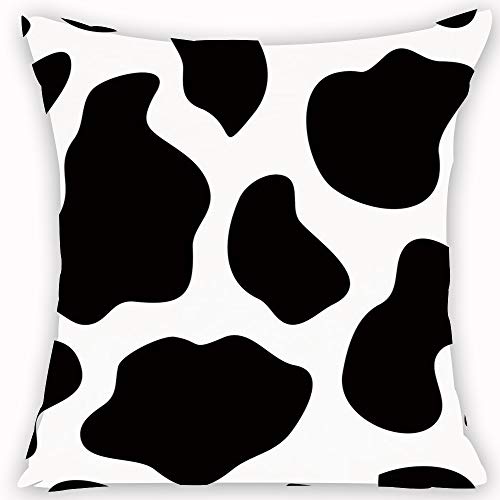 Pillow Case Cojín Cuadrado Print,Estampado de Vaca, Piel de Vaca con Manchas Negras Resumen y Liso Estilo Corral Estampado DecoAdecuado para Oficina, Familia, automóvil, cafetería, Tienda, 45x45cm