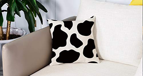 Pillow Case Cojín Cuadrado Print,Estampado de Vaca, Piel de Vaca con Manchas Negras Resumen y Liso Estilo Corral Estampado DecoAdecuado para Oficina, Familia, automóvil, cafetería, Tienda, 45x45cm