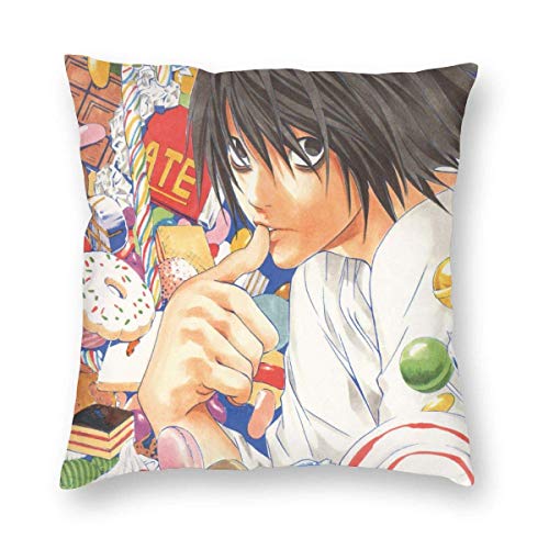 Pillow Cover Anime Death Note Throw Pillow Cover Funda De Almohada Regalo De Cumpleaños Cuadrado con Cremallera Oficina Única Impresión A Doble Cara Dormitorio Suave Y Duradero Ro