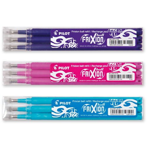 Pilot recargas para Frixion – 0,7 mm juego de 3 morado, rosa y turquesa