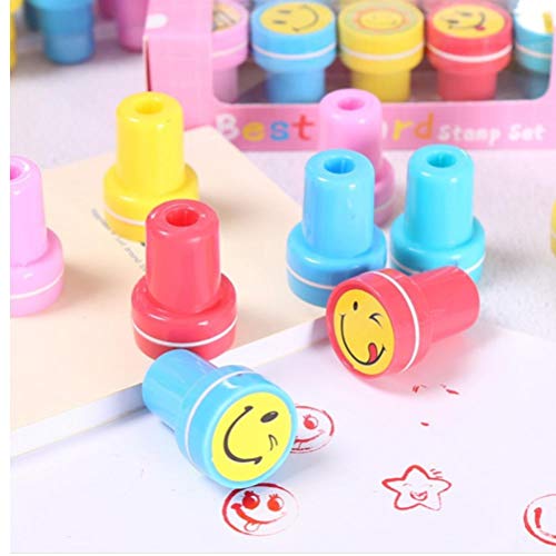 PiniceCore 10 El Sello de la Historieta Sello Sonriente de la Cara Material didáctico para niños de Kinder Regalos Redondas Juguetes para Oficina