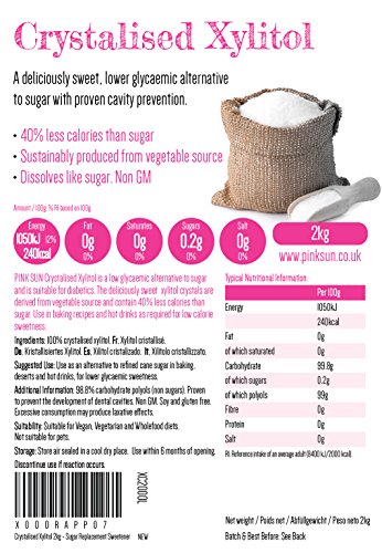 PINK SUN Xilitol 2kg Sustitución de Azúcar Alternativa Edulcorante Gránulos Finos Vegetariano Vegano Sin Gluten Baja en Carbohidratos Diabético Non OGM Xylitol 2000g Abultar Bulk
