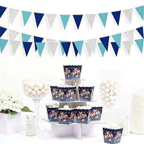 Pinkblume 78 Banderas Guirnaldas Papel Triángulo Banner Decoracion Banderines para Fiesta Cumpleaños Vacaciones Boda Aniversario Nupcial Baby Shower (Azul plateado)