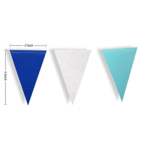 Pinkblume 78 Banderas Guirnaldas Papel Triángulo Banner Decoracion Banderines para Fiesta Cumpleaños Vacaciones Boda Aniversario Nupcial Baby Shower (Azul plateado)