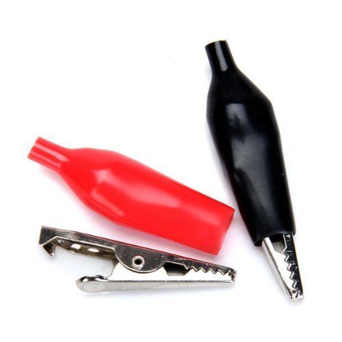 Pinzas de cocodrilo aisladas (10 pares, acero, enchapado en niquel), color rojo y negro