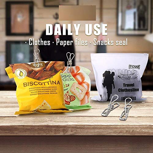 Pinzas de Ropa Acero Inoxidable 100Piezas - Pinza para Tender Ropa Metal Multipropósito - para Secar Ropas, Frazadas, Toallas, Calcetines, Cerrar Bolsas de Alimentos Abiertas - Pinzas Antideslizantes