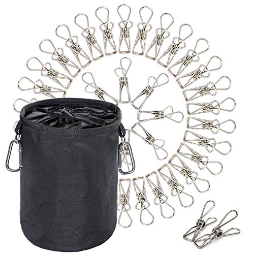 Pinzas para ropa de acero inoxidable para colgar antioxidantes para exteriores, casa, cocina, baño, jardín o balcón - PAQUETE DE 60 y BOLSA