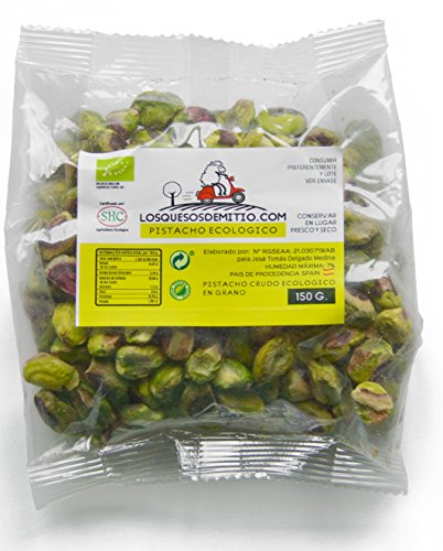 Pistacho Ecológico pelado y crudo sin sal añadida, cultivado en España (frutos secos naturales de agricultura ecológica, 150g de pistachos ecológicos mondados), de Losquesosdemitio