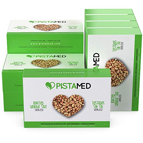 Pistachos ecológicos PISTAMED - 1kg. Tostado artesanal SIN SAL - Origen España (10 cajas de 100 gr.)