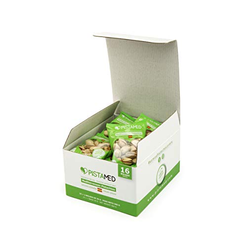 Pistachos ecológicos PISTAMED - 560 gramos. Tostado artesanal SIN SAL - Origen España (15+1 bolsas de 35 gr. = 560 gramos) 16 raciones de pistachos