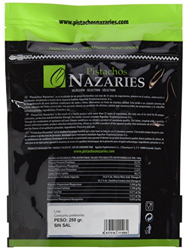 Pistachos Nazaríes - Pistachos Españoles de gran calidad, cuidadosamente seleccionados y tostados SIN SAL. Muy crujientes. (Pack de 4 bolsas de 250gr cada una).