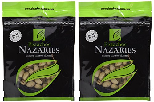 Pistachos Nazaríes - Pistachos Españoles de gran calidad, cuidadosamente seleccionados y tostados SIN SAL. Muy crujientes. (Pack de 4 bolsas de 250gr cada una).