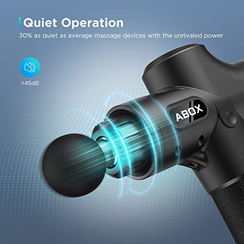 Pistola de Masaje Muscular, ABOX Masajeador de Músculos de Tejido Profundo con 30 Niveles Ajustables, 8 Cabezales de Masaje, 3300 RPM, Ultra Silenciosos para Relajación Fatiga, Ideal para Gimnasio