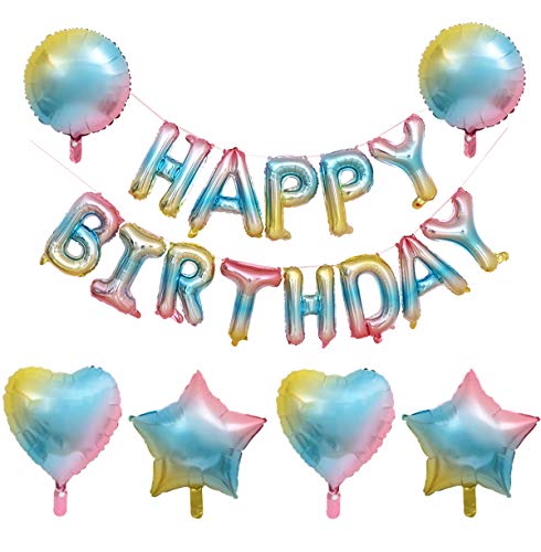 PIXHOTUL 40 Pulgadas Números 0-9 Arco Iris Globos de Papel de Aluminio y Happy Birthday Bander Kitsde pancartas para Decoraciones de Fiesta de Cumpleaños de Niños y Niñas (Happy Birthday)