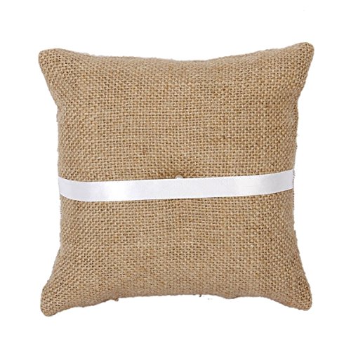 PIXNOR - Cesta de niña de flor + cojín almohada para anillo de boda de tela de yute y encaje
