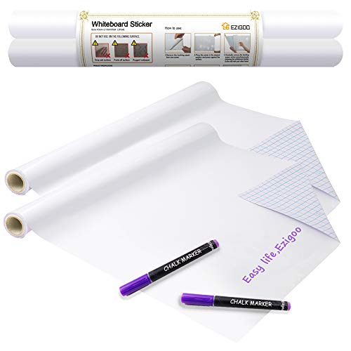 pizarra blanca adhesiva - Etiqueta autoadhesiva de papel de pizarra blanca para pared 43 x 210 CM - 2 rollos, para tablero de mensajes para oficina, hogar o escuela con 2 marcadores de tiza