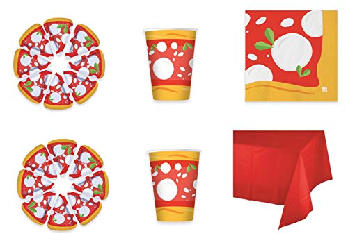 Pizza Party - Juego de vajilla para Fiesta de Pizzas, 2 CDC (16 Platos, 16 Vasos, 20 servilletas, 1 Mantel Monocolor)