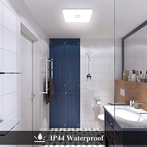 Plafon LED Techo Cuadrado, Airand 24W Lámpara Techo LED de Color Blanco Frío 5000K, Luz de Techo LED 2050LM Brillante Eficiente Energía Impermeable IP44, Para Baño, Cocina, Dormitorio y Comedor