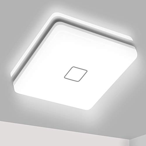 Plafon LED Techo Cuadrado, Airand 24W Lámpara Techo LED de Color Blanco Frío 5000K, Luz de Techo LED 2050LM Brillante Eficiente Energía Impermeable IP44, Para Baño, Cocina, Dormitorio y Comedor