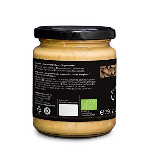 Planet Plant-Based Mantequilla de anacardo, orgánica, vegana, sin gluten. 2 frascos (2x250g), consiste en 100% de anacardos orgánicos ligeramente tostados - Consistencia tierna y cremosa