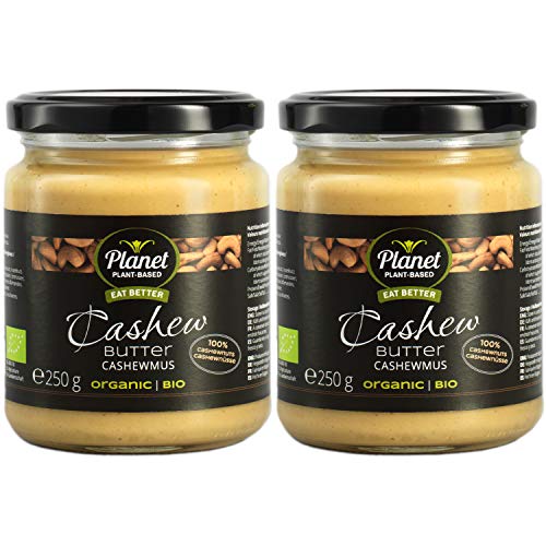 Planet Plant-Based Mantequilla de anacardo, orgánica, vegana, sin gluten. 2 frascos (2x250g), consiste en 100% de anacardos orgánicos ligeramente tostados - Consistencia tierna y cremosa