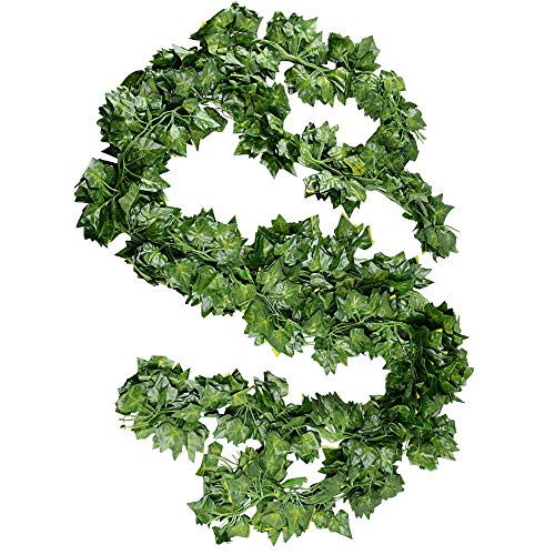 Plantas Hiedra Artificial (24pcsx2.2m) Hiedra Hojas de Vid Artificial Enredadera Guirnalda Decorativa para Decoración Hogar Escalera Ventana Balcón Valla Jardín Boda Mesa Fiesta Interior y Exterior