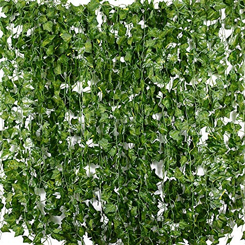 Plantas Hiedra Artificial (24pcsx2.2m) Hiedra Hojas de Vid Artificial Enredadera Guirnalda Decorativa para Decoración Hogar Escalera Ventana Balcón Valla Jardín Boda Mesa Fiesta Interior y Exterior