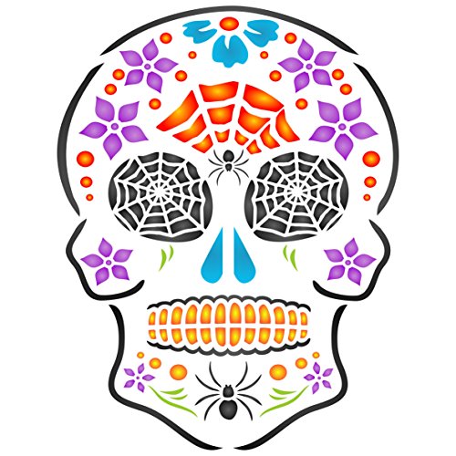 Plantilla de calavera de azúcar para Halloween, reutilizable, día de los muertos, día de los muertos, cinco de mayo, plantillas de pared para pintar, uso en proyectos de papel