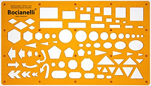 Plantilla de Dibujo Técnico - Símbolos de Círculos Cuadros Hexágonos Triángulos Rectángulos Flechas Elipses Pentágonos – para Arquitecto Ilustrador Ingeniero Estudiante Diseñador Dibujante