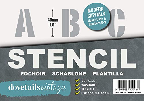 Plantilla Letras – 4 cm de altura – Alphabet y Números 0-9, Moderno Mayúsculas – en 6 hojas de 200 x 148mm