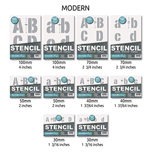 Plantilla Letras – 4 cm de altura – Alphabet y Números 0-9, Moderno Mayúsculas – en 6 hojas de 200 x 148mm
