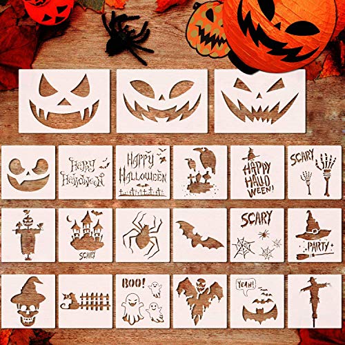 Plantillas de pintura de Halloween grandes, 21 plantillas de expresión de aerógrafo de calabaza reutilizables para bricolaje para tarjetas de bricolaje, manualidades, dibujo, pintura, pulverización,
