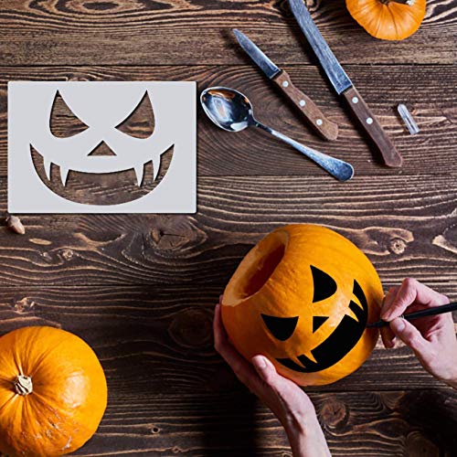 Plantillas de pintura de Halloween grandes, 21 plantillas de expresión de aerógrafo de calabaza reutilizables para bricolaje para tarjetas de bricolaje, manualidades, dibujo, pintura, pulverización,
