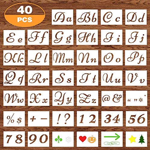 Plantillas Letras 40 Piezas Plantillas de Letras Plantillas de Alfabeto 80 Diseños Arte Plantillas para Pintar Mayúsculas Números Signos Plantilla Plástica Reutilizable