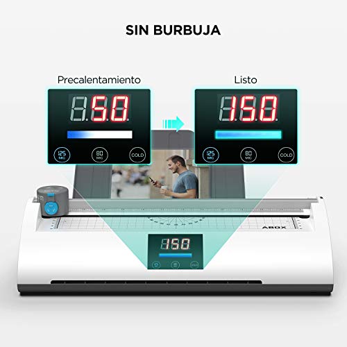 Plastificadora A4 A5 A7, ABOX Pixseal II Máquina para Plastificar en Frío y Caliente 350mm por min con Función ABS, Cortador de Papel, Redondeador de Esquina y 20 Fundas