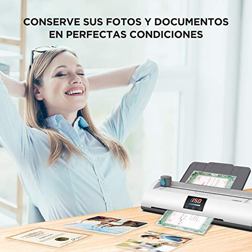 Plastificadora A4 A5 A7, ABOX Pixseal II Máquina para Plastificar en Frío y Caliente 350mm por min con Función ABS, Cortador de Papel, Redondeador de Esquina y 20 Fundas
