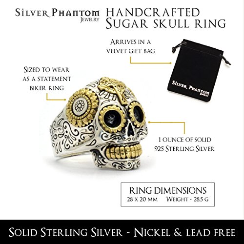 Plata de Ley, azúcar de calavera anillo para hombre – 1 oz de plata hecho a mano