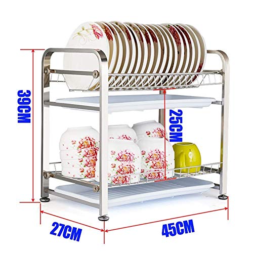 Plato de 2 niveles en rack Material Plato de Desague de cocina Estante de almacenamiento Escurridor con palillos/Cuchillos/corte del soporte for tarjetas Taza Poyo los titulares de servilleteros D