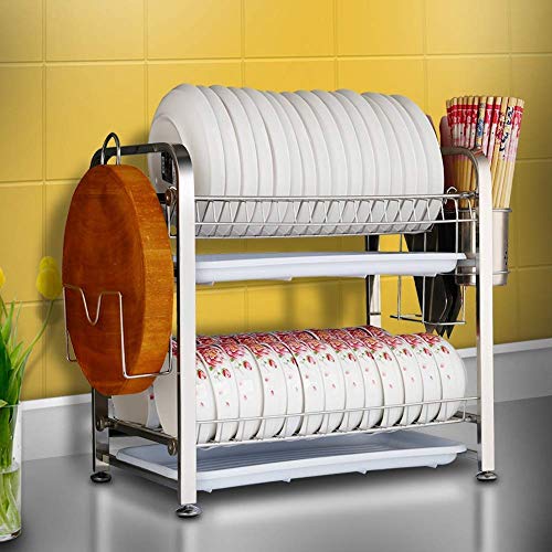 Plato de 2 niveles en rack Material Plato de Desague de cocina Estante de almacenamiento Escurridor con palillos/Cuchillos/corte del soporte for tarjetas Taza Poyo los titulares de servilleteros D