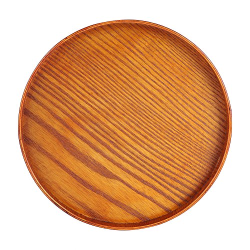 Plato de Madera para Pizzas Bandeja de Té Redonda de Servir de Madera Cuencos de Madera para Postre Fruta Pastel (24CM)