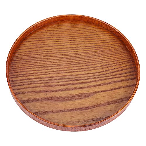 Plato de Madera para Pizzas Bandeja de Té Redonda de Servir de Madera Cuencos de Madera para Postre Fruta Pastel (24CM)