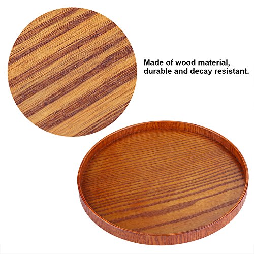 Plato de Madera para Pizzas Bandeja de Té Redonda de Servir de Madera Cuencos de Madera para Postre Fruta Pastel (24CM)