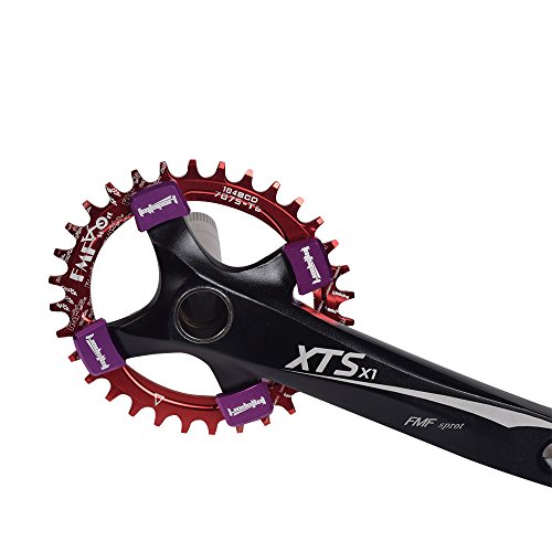 Plato para bicicleta de Upanbike, diseño estrecho y ancho, forma ovalada, plato único BCD, 104 mm, 32/34 y 36 dientes, rojo, 32T