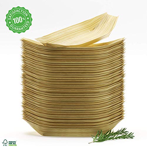Platos Bambu Cuencos Desechables Bol de Madera Vajillas Naturales Alternativa al Plastico el Papel y el Carton 100 uds 23x13cm Grande Bandejas Compostables Biodegradables Barquetas Ecologicos Fiesta