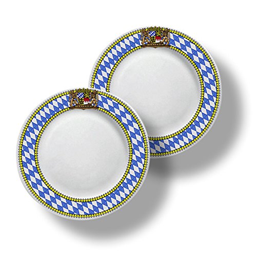Platos de bávaro de 19 cm con rombos azul y blanca de borde y escudo de León en un juego de 2 unidades