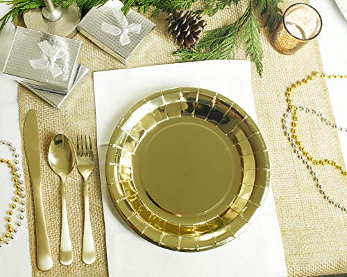 Platos de papel en diseño de lámina dorada para suministros de fiesta de cumpleaños (9 pulgadas, 48 unidades)