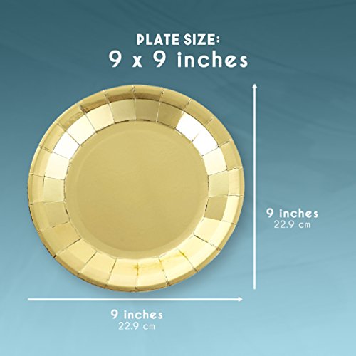 Platos de papel en diseño de lámina dorada para suministros de fiesta de cumpleaños (9 pulgadas, 48 unidades)