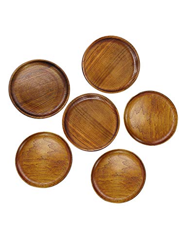 Platos Llanos Redondos de Madera para Fiesta Alimentos, Snacks, Bocadillos, Canapé, Servir, Ensaladas, Postre, Hamburguesas, Bandejas y Platos para Decoración del Hogar Y La Cocina, Vajilla de 6 P